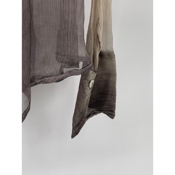 NIGEL PRESTON & KNIGHT Women’s Tan-Black Button-Up Long Sleeve Sheer Top SZ L - Picture 6 of 10